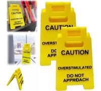 Caution Overstimulated Desk Sign, Do not Approach Sign, Funny Office Desk Signage Accessories, Humorous Office Decor, Novelty Desk Decor Gag Gift for Coworker Teammate Employee Boss (2 Pcs)