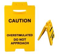 Caution Overstimulated Desk Sign - Funny Office Desk Decor with 3D Printed Warning, Humorous Gift for Coworkers, Teammates & Bosses