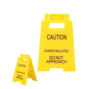 Caution Overstimulated Desk Sign, Table Overstimulated Do Not Approach, Funny Desk Accessories, Humorous Funny Signs Gift for Coworker Teammate Employee Boss (Yellow)