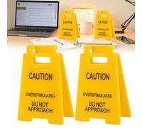 Caution Overstimulated Sign,Caution Overstimulated Desk Sign, Do Not Approach, Funny Office Desk Accessories, Novelty Decor Gift for Coworker Teammate Employee Boss-2pc