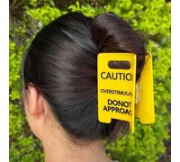 Caution Overstimulated Sign Hair Claw Clip,Hold on Partner Im over Stimulated,A Little Signs to Say I Love You,Funny Yellow Hairs Clips for Thick,Bold Gift for Coworkers and Friends (Hair Clip)