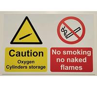 Caution oxygen cylinder storage no smoking or naked flames safety sign - 1mm Plastic sign (400mm x 300mm)