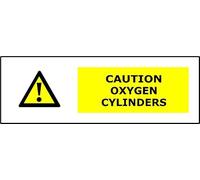 Caution Oxygen Cylinders | 15cm x 5cm | Yellow - Vinyl Sign for Medical Facilities, Laboratories, Industrial Sites, and Safety Compliance