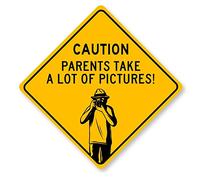 Caution Parents Take a Lot of Pictures Sign Metal Tin Sign - Yellow Caution Wall Art - Fence Wall Decor Large Square Plaque Sign 12x12 Inch