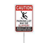 Caution Parking Lot Slippery When Icy Or Wet Sign 18" x 12" With 35" Long Metal Road Traffic Safety Warning Stake With Stand Aluminum Outdoor Use Yard Business Garage Home