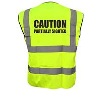 Caution Partially Sighted, Dog Walker Yellow Hi Viz Vis Vest Reflective Waistcoat Jacket Road Safety High Visibility Large