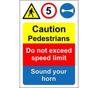 Caution pedestrians do not exceed speed limit Safety sign - 3mm Aluminium sign 300mm x 200mm