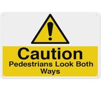 Caution Pedestrians Look Both Ways Warning Metal Sign Tin Signs Aluminum Plaque for Outdoors Use Yard Farm Fence Home Wall Decor 8x12 inch
