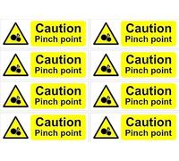 Caution pinch point safety sign - 150x50mm pack of 8 stickers on A4 sheet