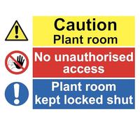 Caution Plant Room Keep Locked No Admittance Warning Sign Adhesive Sticker A4 297mm x 210mm