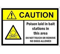 Caution poison laid in bait stations in this area - Self adhesive sticker (200mm x 150mm)