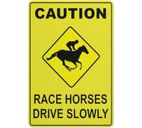 Caution Race Horses Drive Slowly Warning Metal Sign Aluminum Signs for Outdoors Use Yard Farm Fence Home Wall Decor 8x12 inch