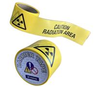 CAUTION RADIATION AREA non-adhesive plastic barrier tape. 100% recyclable. Hazard warning cordon tape. Handy 20M roll