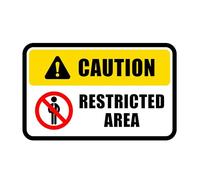 Caution Restricted Area Warning Stickers x10 Peel and Stick 100mm x 66mm Printed and Laminated for Safety Signage, Workplace Hazard, Security, and Access Control