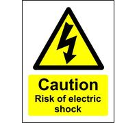 Caution Risk of Electric Shock Safety Sign - Self Adhesive Sticker 100mm x 75mm (Pack of Ten Stickers)