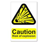 Caution Risk of Explosion Warning Stickers x2 Peel and Stick 200mm x 300mm Safety Sign, Printed and Laminated for Hazardous Areas and Risk Prevention