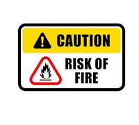 Caution Risk of Fire Safety Warning Sign Stickers x2-190mm x 300mm Peel and Stick Printed Laminated Emergency Hazard Labels for Workplace, Home, and Industrial Use
