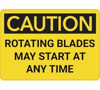 Caution Rotating Blades May Start At Any Time Sign Rust Free Aluminum Easy To Read & Sturdy Keep Out Outdoor Metal Signs For Home Farm Yard 8×12 INCH