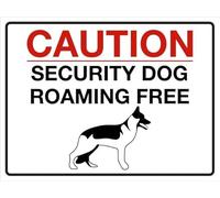 Caution Security Dog Roaming Free Warning Metal Sign Tin Signs Aluminum Plaque for Outdoors Use Yard Farm Fence Home Wall Decor 8x12 inch