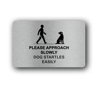 Caution sign for approaching a dog Sign - 14.0x9.0cm Brushed Aluminium