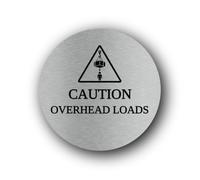 Caution sign indicating potential hazard from overhead loads. Sign - 9.5x9.5cm Brushed Aluminium