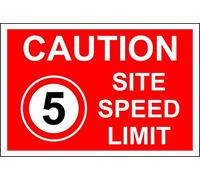 Caution site speed limit 5 mph safety sign - 3mm Aluminium sign 300mm x 200mm