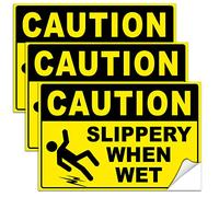 Caution Slippery When Wet Sign - 4 x 6 inches Vinyl Stickers Wet Floor Signs 3 Pack
