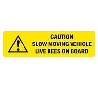 Caution, slow moving vehicle, live bees on board, safety sign - Self adhesive sticker (150mm x 50mm)