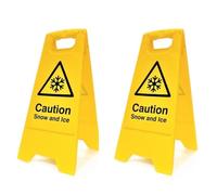 Caution Snow And Ice Floor Sign - Pack of 2 | Double-Sided Safety Warning Sign | Foldable A-Frame, High Visibility | Winter & Outdoor Safety