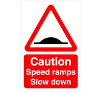 Caution speed ramps slow down- 3mm Aluminum Dibond high-visibility and durability for indoor/outdoor usage (200mm x 150mm) Ensures Safety Within 5m Viewing Distance.