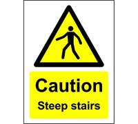 Caution Steep Stairs Safety Sign - 1.2mm Rigid Plastic 200mm x 150mm
