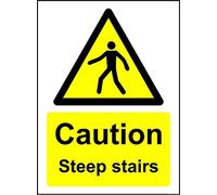 Caution Steep Stairs Safety Sign - 3mm Aluminium 300mm x 200mm