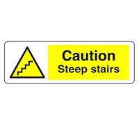 Caution Steep Stairs - safety sign - High tack self-adhesive sticker (300mm x 100mm) Viewing Distance within 5m.
