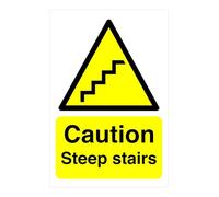 Caution Steep stairs Safety sign - High tack sticker 200mm x 150mm