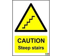 Caution steep Stairs Sign - 1.2mm Rigid Plastic 300mm x 200mm