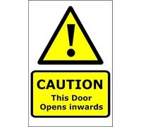 Caution This Door Opens Inwards | 20cm x 15cm | Yellow - Vinyl Sign for Offices, Commercial Buildings, Safety Awareness, Workplace Compliance