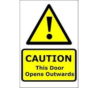 Caution This Door Opens Outwards | 20cm x 15cm | Yellow - Vinyl Sign for Offices, Commercial Buildings, Safety Awareness, Workplace Compliance