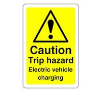 Caution Trip Hazard Electric Vehicle Charging - safety sign - 1.2mm Rigid plastic for indoor/outdoor usage (400mm x 300mm) Viewing Distance within 14m.