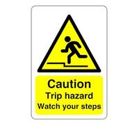 Caution trip hazard watch your steps sign - 1.2mm Rigid plastic for indoor/outdoor usage (600mm x 400mm) Viewing Distance within 20m.