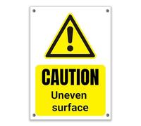Caution Uneven Surface Sign Trip Hazard Safety Warning Notice PVC A4 Holes | Rigid 1mm weatherproof PVC panel, high visibility yellow safety design, durable outdoor hazard warning notice