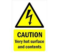 Caution, very hot surface and contents, warning sign - Self adhesive sticker (200mm x 150mm)
