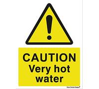 Caution Very Hot Water Sign - Self Adhesive Vinyl Sticker A5 150mm x 200mm The clearest Health and safety signs