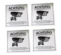 Caution Video Surveillance Sign, 15 x 15 cm Aluminum Safety Placard with 4 Drill Holes, Silver & Black, for Outdoor and Indoor Use, Industrial Faci(4PCS)