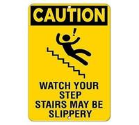 Caution Watch Your Step Stairs May Be Slippery Hazard Sign Metal Sign 8X12 Inch