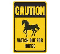Caution WatchFor Horse Sign You Have Been Warned Door Sign Warning Sign Vintage Aluminum Metal Tin Signs For Fence Gate Yard Zoo Home Outside Wall Decor 8X12 Inch