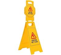 Caution Wet Floor Sign - 100CM | Yellow Slippery Floor Warning Board | Double-Sided Freestanding Foldable Safety Sign | Durable Plastic Floor Caution Board for Commercial Cleaning & Workplace Safety