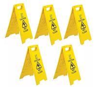 Caution Wet Floor Sign A-Frame Warning Slippery Hazard Safety Cone, Yellow, Foldable Design with Handle, Durable Plastic, 5 Pack