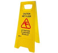 Caution Wet Floor Sign - Attention Plancher Mouillé | Yellow Plastic Slippery Floor Warning Sign | Two Side Foldable Slippery Floor Sign | Type A Freestanding Warning Sign for Businesses, Restaurants