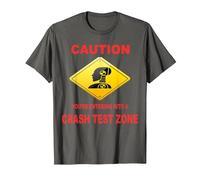Caution You are Entering Into a Crash Test Zone Dummy Sign T-Shirt, Men, Asphalt Grey, Large