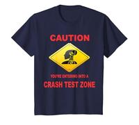 Caution You are Entering Into a Crash Test Zone Dummy Sign T-Shirt, Youth, Navy Blue, X-Small